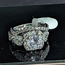 Solid 925 2 Pc Engagement Wedding Ring Set