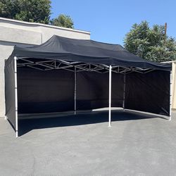 (New) $240 Black Heavy-Duty 10x20 ft Canopy Ez Pop Up Tent w/ 4 Sidewalls 