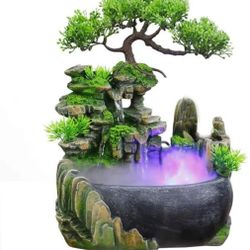 Indoor Water Fountain, Indoor Fountains and Waterfalls with Color LED Light & ON/Off Switch, Small Rockery Stream Tabletop Fountain Waterfall Decor fo