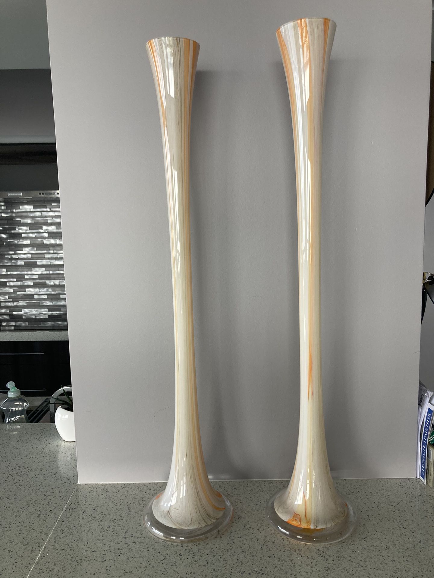 Pair Of Tall Glass Vases