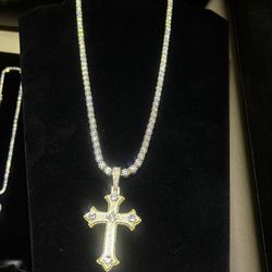 5mm22inch Diamond Tennis Chain/ Cross Pendant Bundle ✨