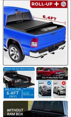 6.4FT Soft Roll Up Tonneau Cover Truck Bed For 2019-2025 Dodge Ram 1500 New Body
