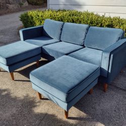 Blue Velvet Soda & Two Ottomans By Albany Park 