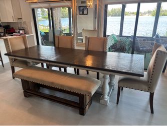 Cappuccino/White 2 tone Farmhouse Dining Room Table with leaf extension