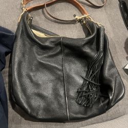 NWOT G.I.L.I. BLACK LEATHER CONVERTIBLE SHOULER PURSE BAG TOTE