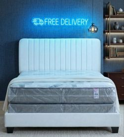 New QUEEN SIZE BED FRAME WITH QUEEN SIZE MATTRESS AND QUEEN BOX SPRING FREE DELIVERY COLCHON Y CAMA QUEEN 