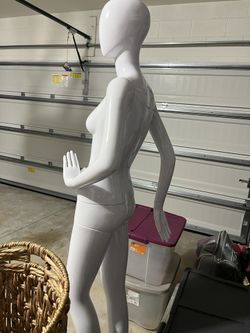 Glossy White Abstract Adult Female Fiberglass Fashion Mannequin with Base