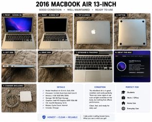 MacBook Air 13-inch Early 2016 – 4GB RAM, 128GB – Charger Included