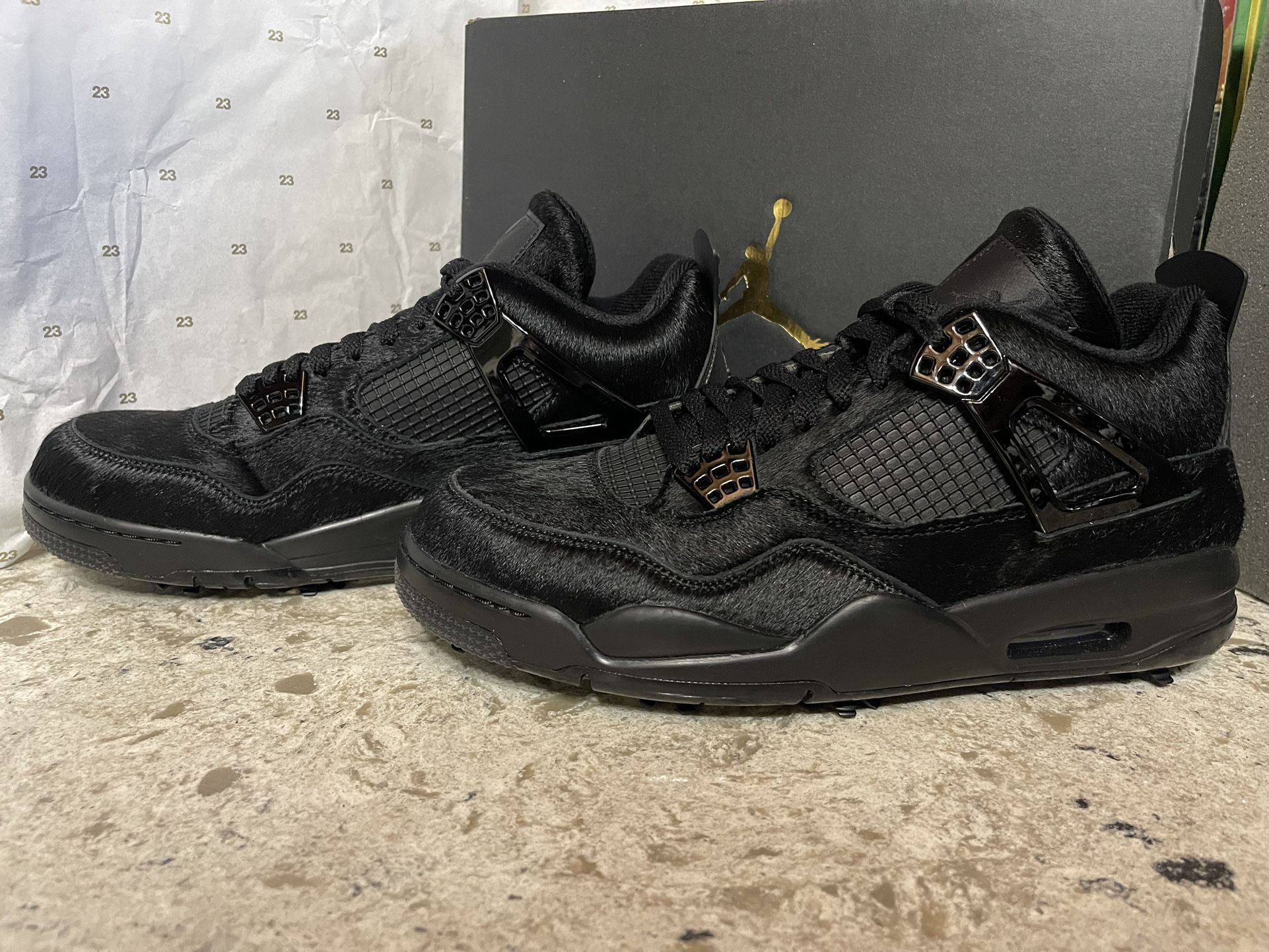 Brand New Nike Air Jordan 4 Retro Golf Black Cat Pony Hair