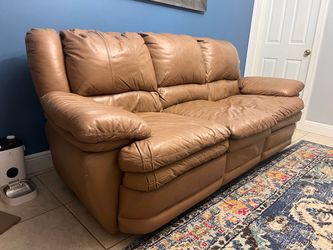 Tan Leather 3-Seat Reclining Sofa