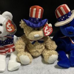 Bundle of 3 New Ty patriotic 4th of July Uncle Sam plush beanie babies 