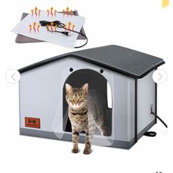 Insulated Heated Cat House Indoor/Outdoor, Weatherproof Cat House with Heated Pad for Winter, Outside Shelter for Feral Cats and Small Dogs