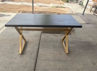 Black Wood Top Dining Table Gold Metal Base