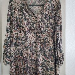 Green Floral Blouse Plus Size 2X