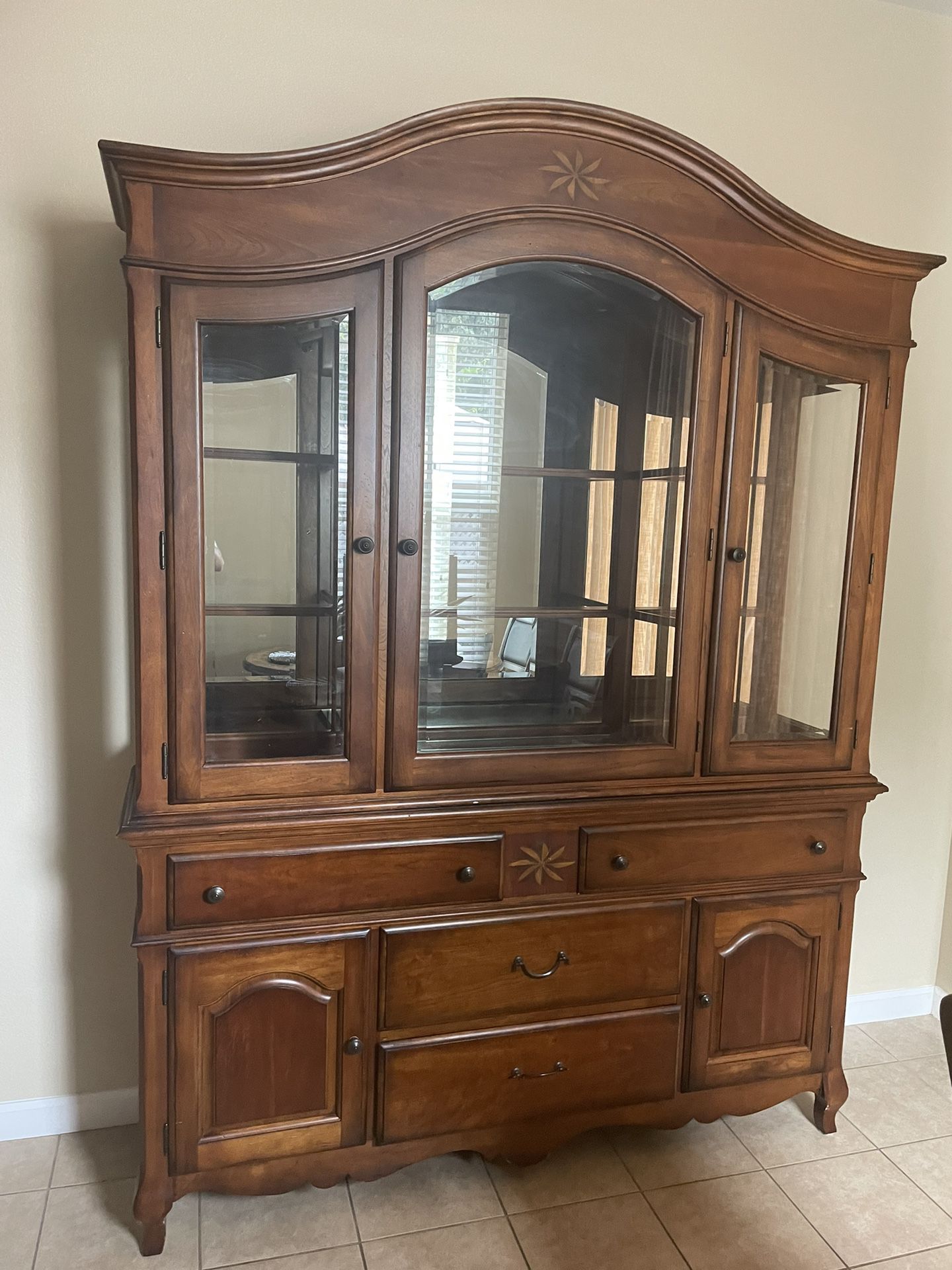 Antique 2 Piece Lane China Cabinet with Sideboard Buffet Table