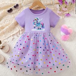 Lavender Short Sleeve Princess Ballet Dress with Rainbow Unicorn Print