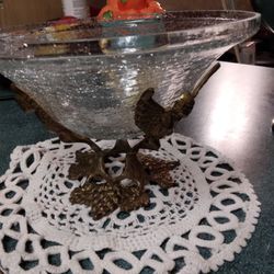 Brass Angel Cherub With Crackled Bowl 