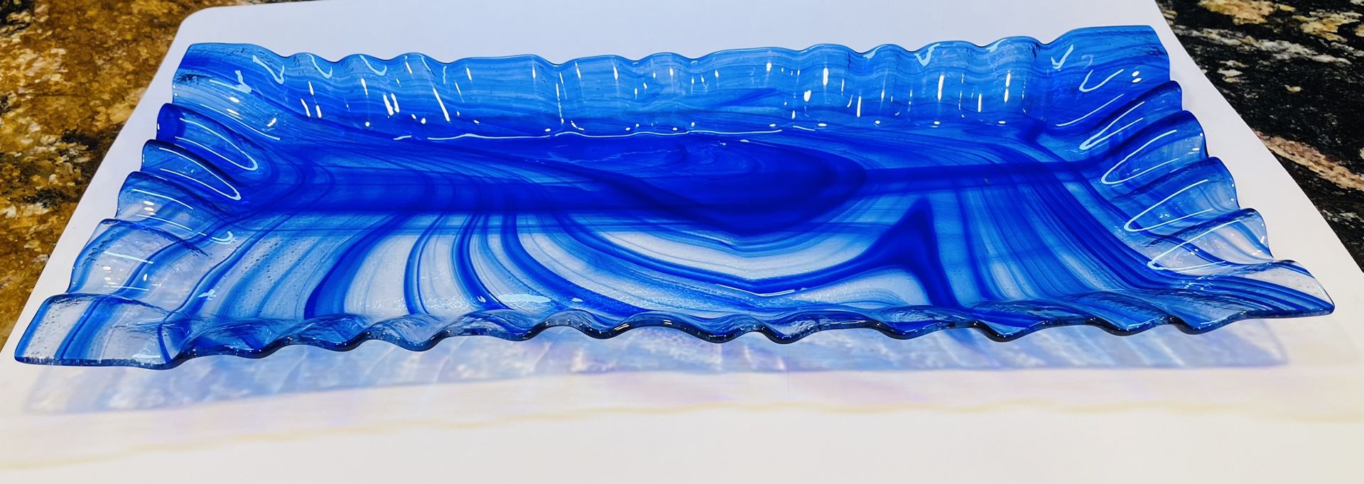 Vintage Baroque Glass Swirl Design Rectangular Tray