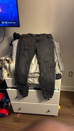 Black Distressed Ripped Jeans with Paint Splatter