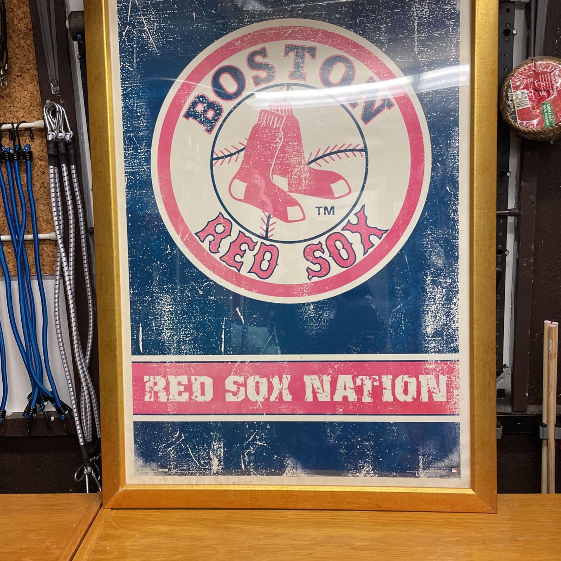 28”W 38”H Red Sox Framed Poster Ex Cond