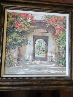 Framed Oil Painting Garden Archway Scene
