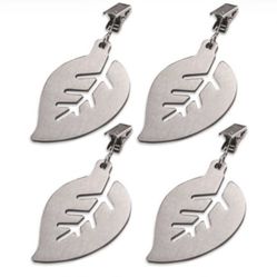  Set of 4 Stainless Steel Tablecloth Weights. Clip On. Leaf Shaped. NIB