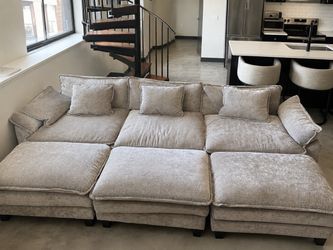 Large Grey Modular Sectional Sofa with Deep Seats and Ottomans