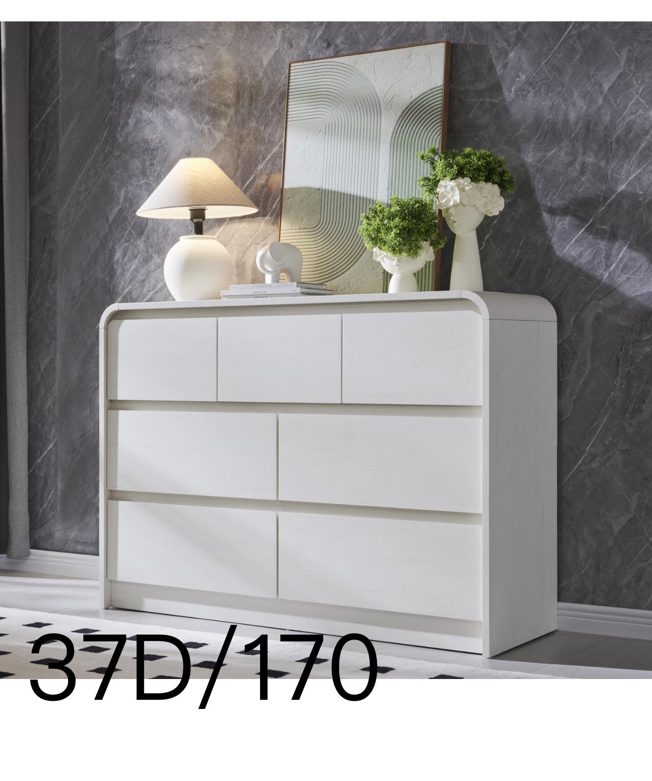 đŸ”¥Modern 7 Drawers Dresser for Bedroom, 47" Wide Wood Dressers & Chests of Drawers w/Curved Profile Design, Mid Century Modern Dresser w/Natural Textu