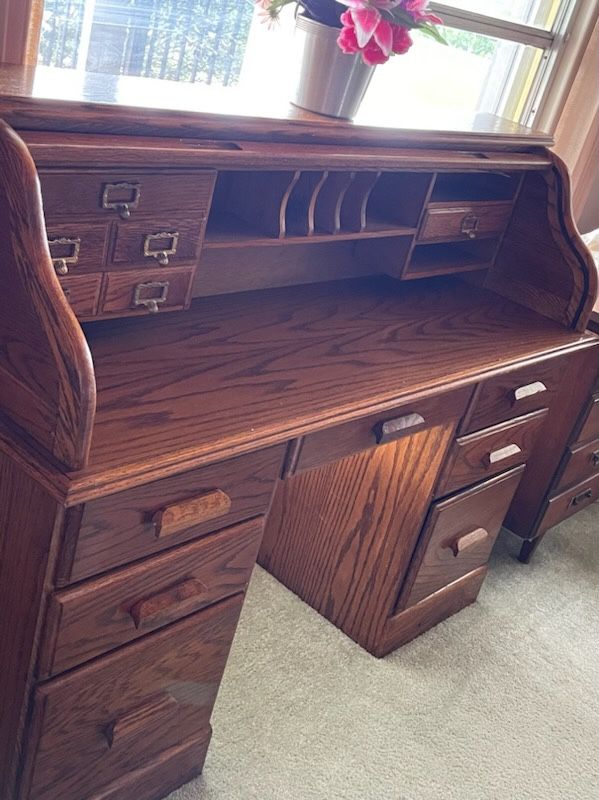Antique Roll-top Desk - Many Drawers & Cubbies