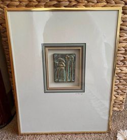 Framed  ceramic artwork from the "Sumerian III" series by American artist Harris G. Strong