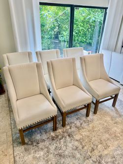 Restoration Hardware   Fabric  nailhead Dining chairs. Chairs. Kitchen. RH Dining Set Furniture