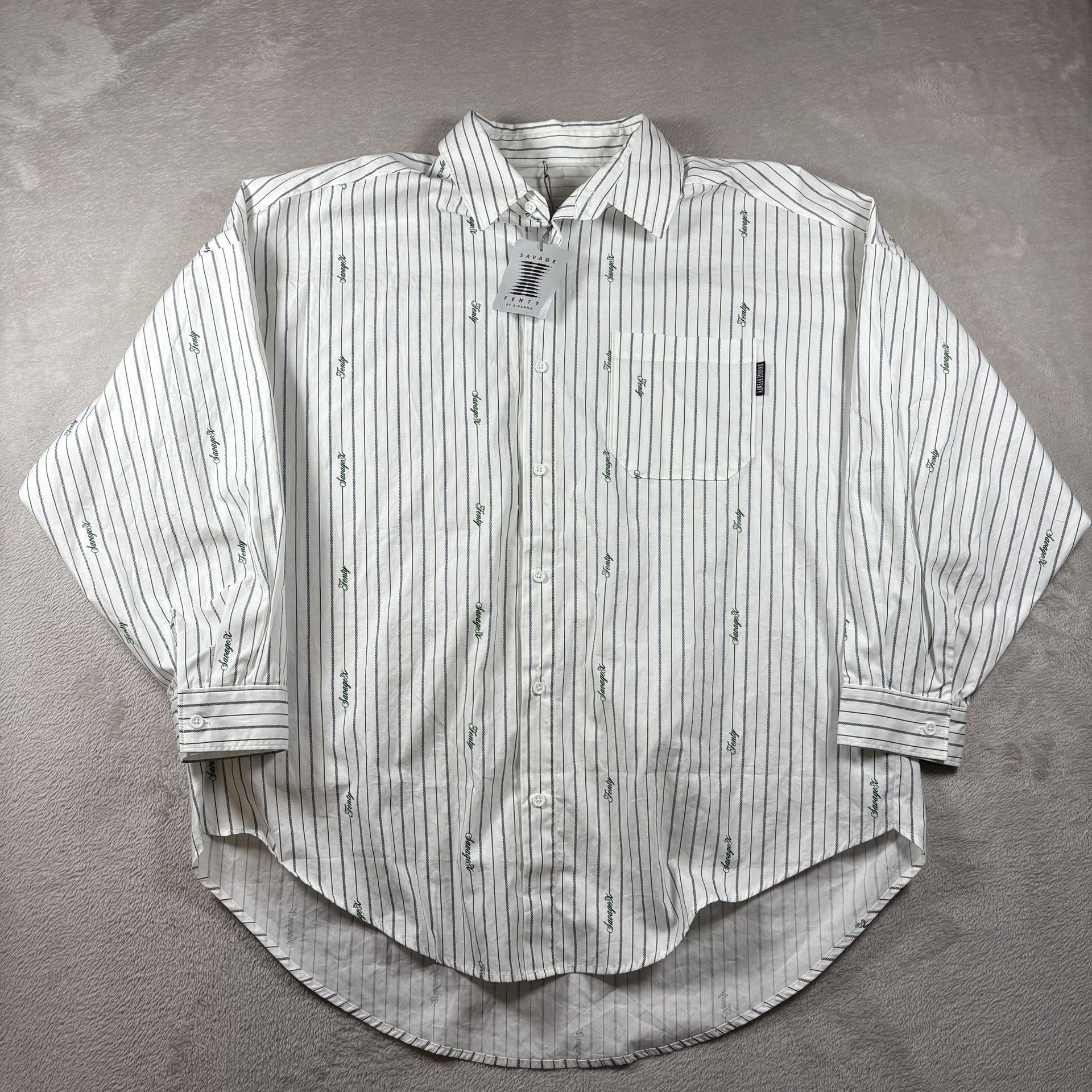 Savage X Fenty Unisex Large White Leisure Button Down New Shirt AOP #1583