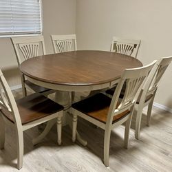 Rustic 7pc Oval 42/60 in Table with 18 in Leaf and 6 Chairs