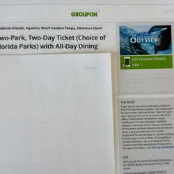 Seaworld Orlando - Aquatica, Busch gardens Tampa - adventure island  - Two Park, two Day Ticket (choice Of florida Parks) With all Day dinning