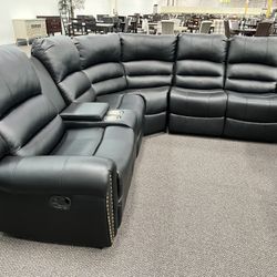 New Reclining Sectional.  Black Or Brown Leather.  111” X 99”.  Free Delivery!