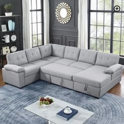 Modern L sectional 7 seater couch sofa with pull out bed and storage new factory sealed boxes sillon 