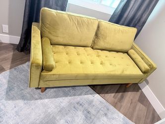 Yellow-Green Velvet Tufted Loveseat Sofa