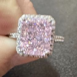 925 Sterling Silver Ring Size 10 Triple AAA Cubic Zirconia Pink Topaz 