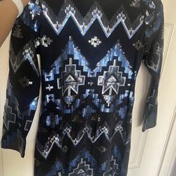 XS Black Sequin Dress With Silver And Dark Blue Sequin