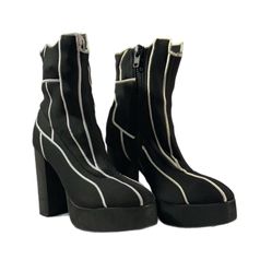 Dolls Kill Poster Girl Platform Ankle Boots Sz 7 Black White Stitching Goth NWOT