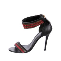 Alexander McQueen zipper Trim Black & Red Sandal Heels with Leather Upper US Size 6 Eu 36
