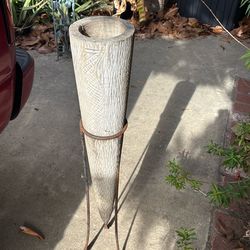 Hand carved wooden and metal floor vase