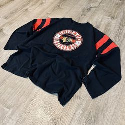 Vintage Style Chicago Blackhawks Long Sleeve Tee - Jersey Stripe Details- Medium
