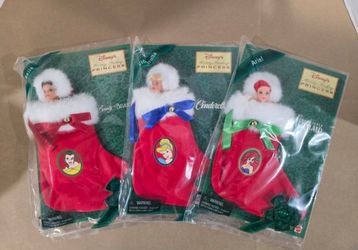 1997 DISNEY'S HOLIDAY STOCKING PRINCESS BUNDLE- Ariel, Belle, Cinderella- SEALED