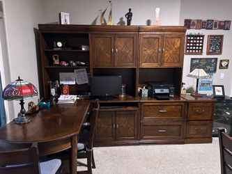 Desk and wall unit, solid wood, great condition, buyer must pick up