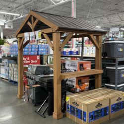 Gazebo Yardistry Meridian 8'L × 5'8"W × 8'10"H Grilling Pavilion - Coffee Brown