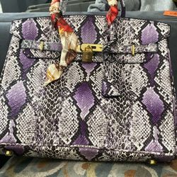 Hermes-Paris Purple Snake Skin Purse 