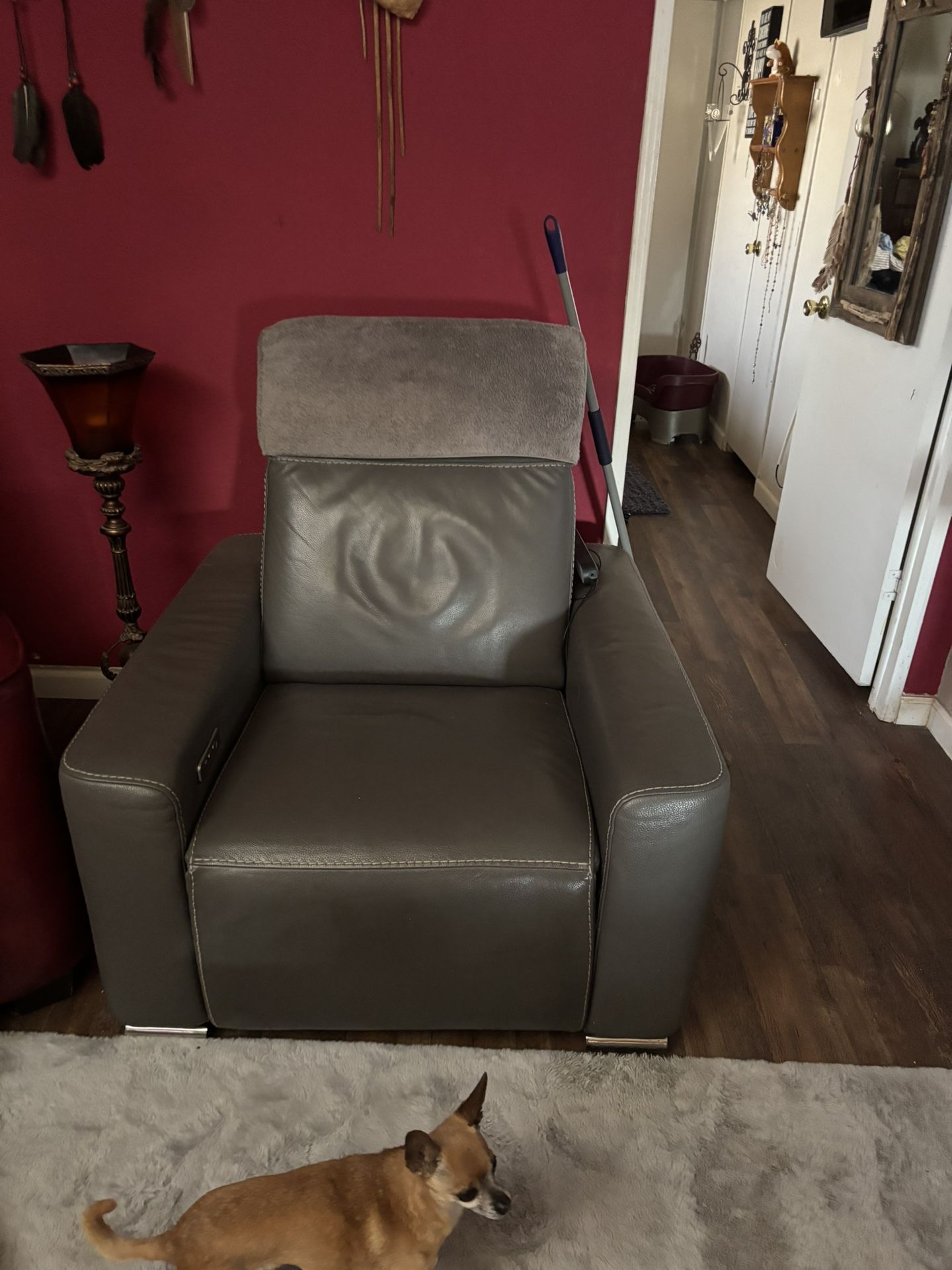 Power Recliner Grey Leather