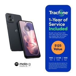 Brand NEW Tracfone Motorola Moto G Power 2024, 5G, 128GB, Black, Includes 1 Year $125 Service Plan - Prepaid Smartphone