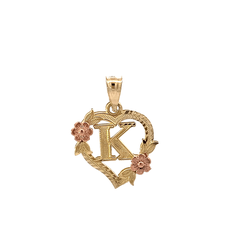 10K Yellow & Rose Gold Letter "K" Heart Pendant